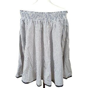 NWT Life Style Navy/White Long Sleeve Blouse Navy Trim Off Shoulder Size Large